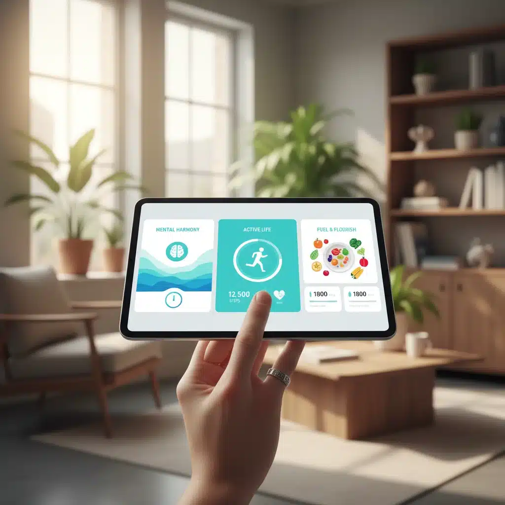Person interacting with personalized digital wellness benefits on a tablet