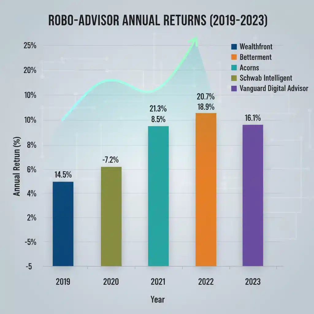 Bar chart comparing 5-year annual returns of leading robo-advisors.