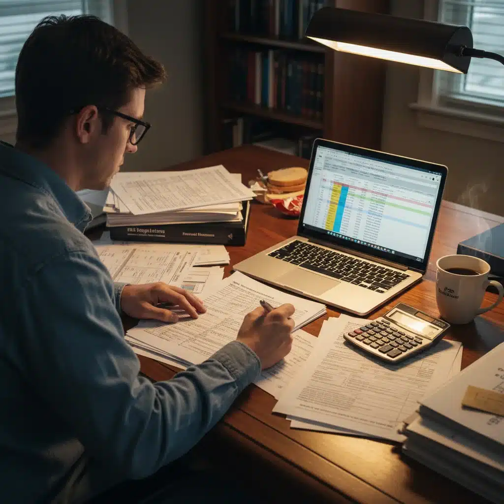 Individual reviewing complex tax documents and IRS regulations