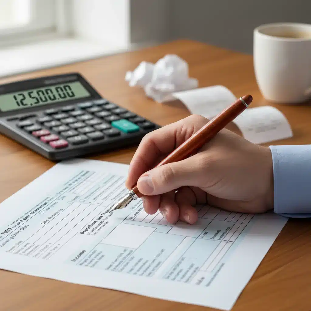 Person calculating Child Tax Credit on tax form
