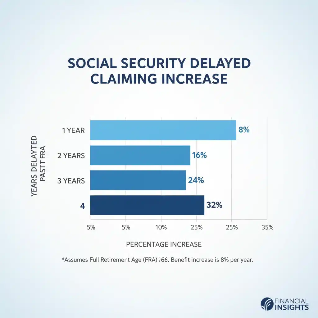Chart showing delayed claiming Social Security benefit increase percentages