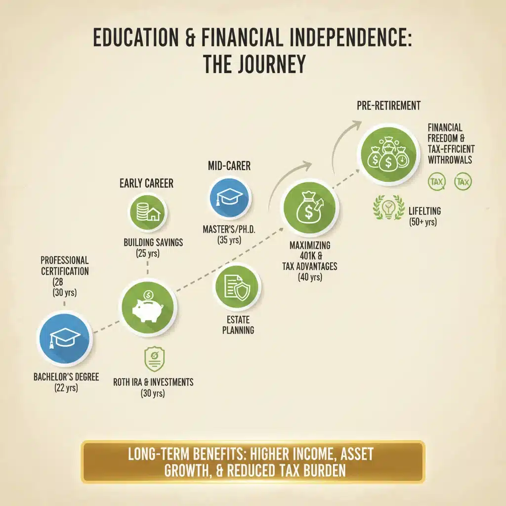 Educational journey roadmap illustrating financial planning and milestones for maximizing education benefits.