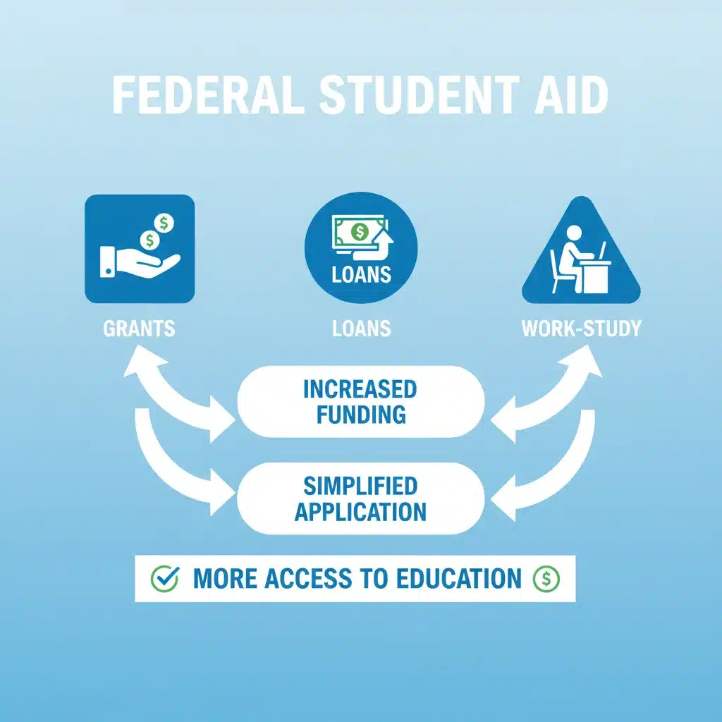 Infographic detailing types of federal student aid and application process changes.