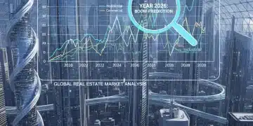 Futuristic cityscape with market trend graph and 2026 focus
