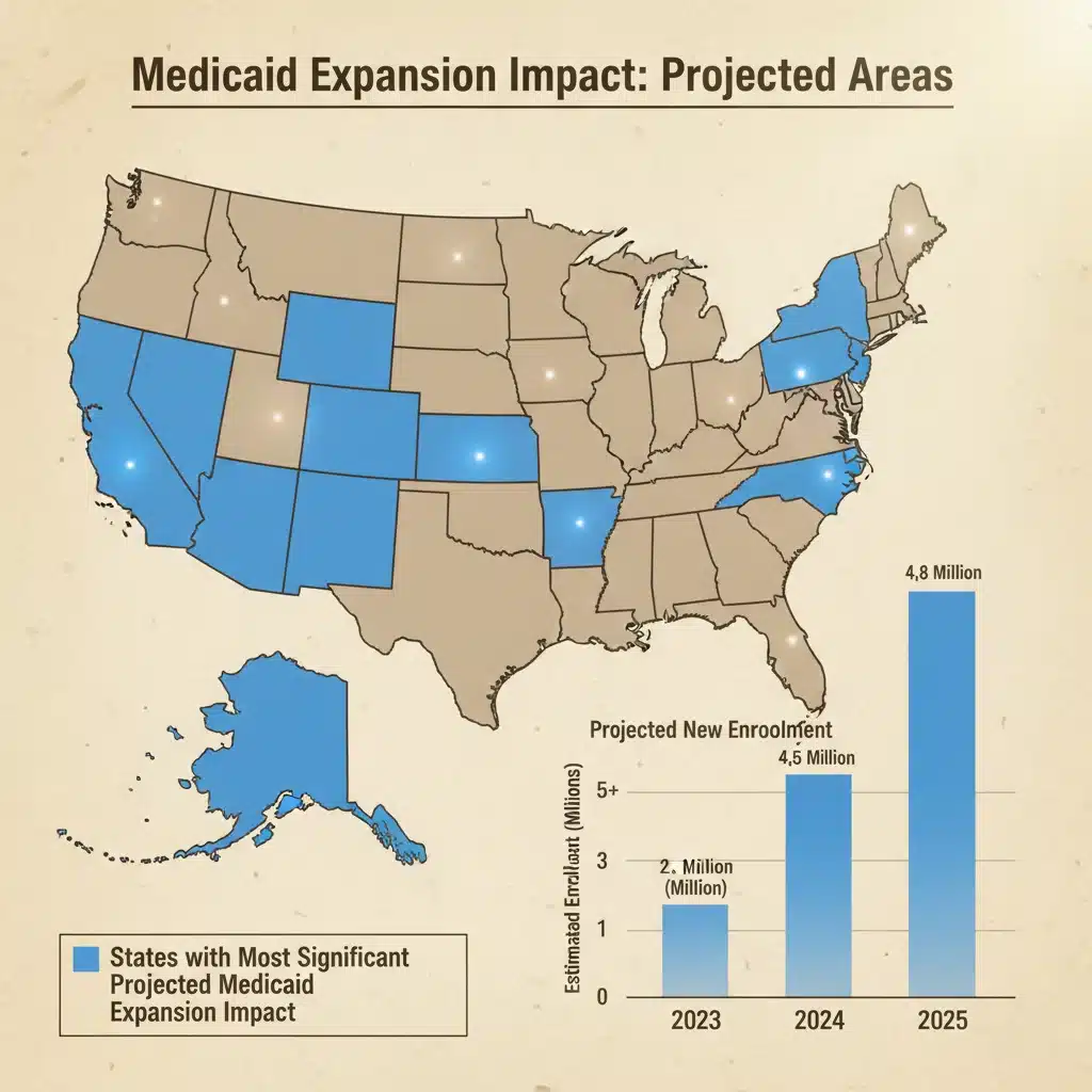 US map showing Medicaid expansion impact