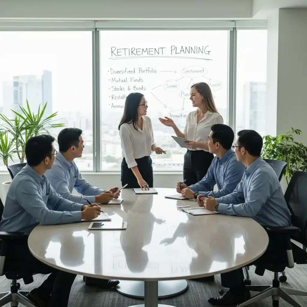 Colleagues discussing retirement planning and investment strategies