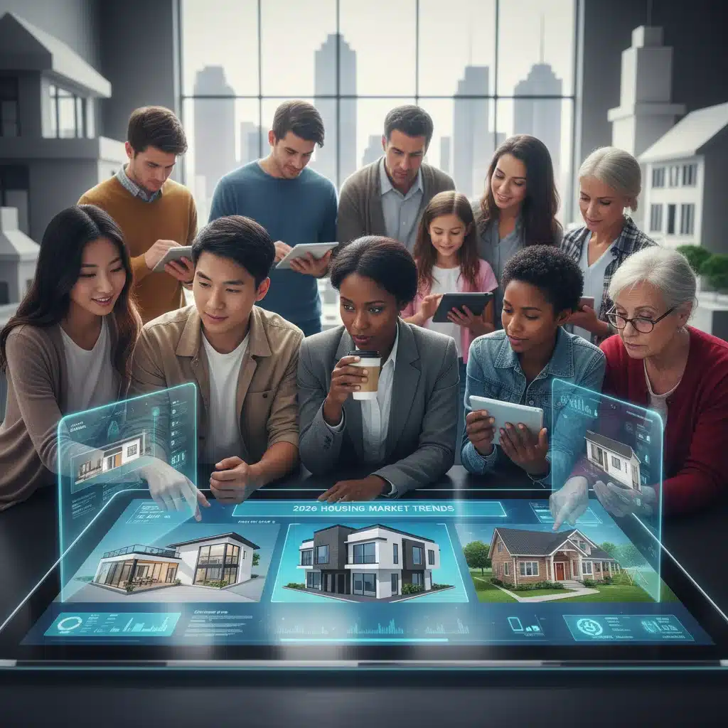 Diverse homebuyers considering various housing options in 2026