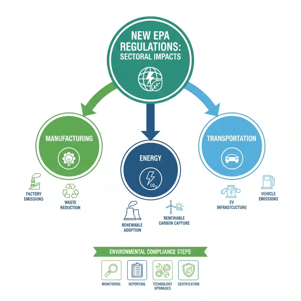 Infographic showing industries impacted by EPA regulations and compliance strategies