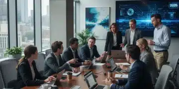Federal employees discussing 2026 benefits updates in a modern office setting.