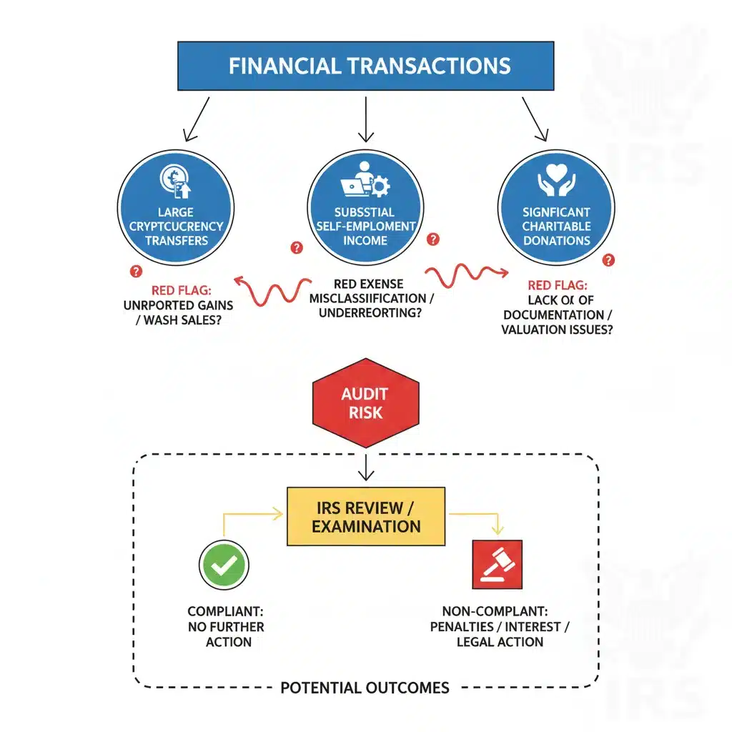 Flowchart of financial transactions that attract IRS scrutiny