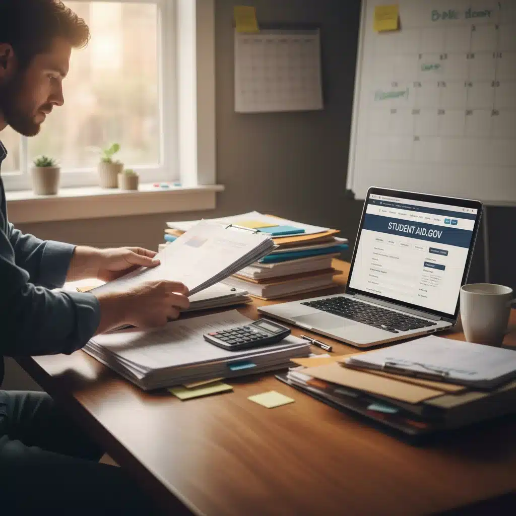 Organizing financial documents for student loan applications.