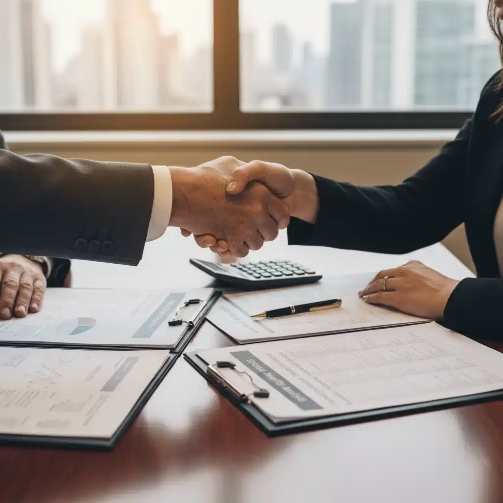 Hands shaking over financial documents, representing spousal Social Security planning.